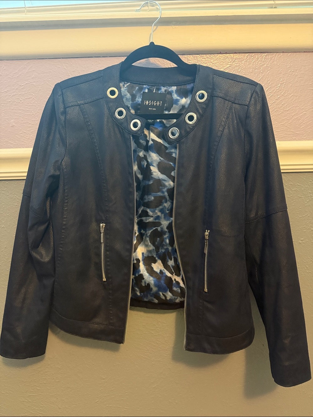 Insight Blue Faux Leather Jacket with Grommet